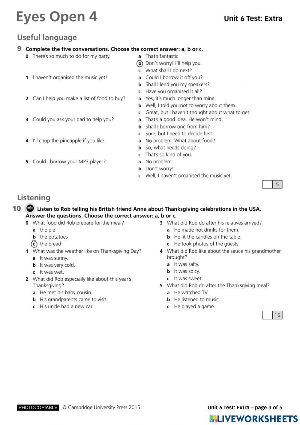 Eyes Open 4, Unit 6 Vocabulary-Grammar test