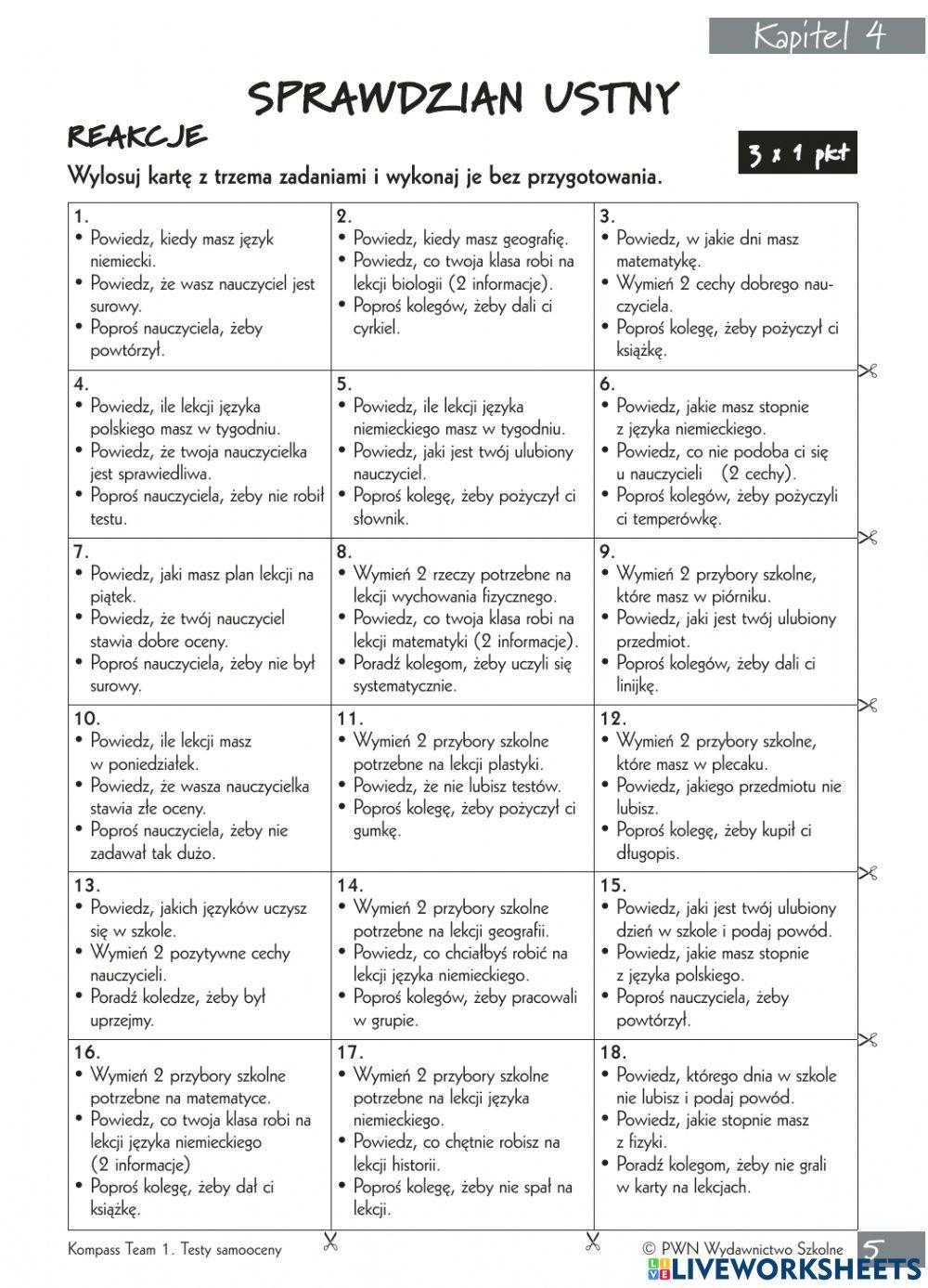 Samoocena rozdział 4 klasa 7- Teste dich selbst Klasse 7 kapitel 4