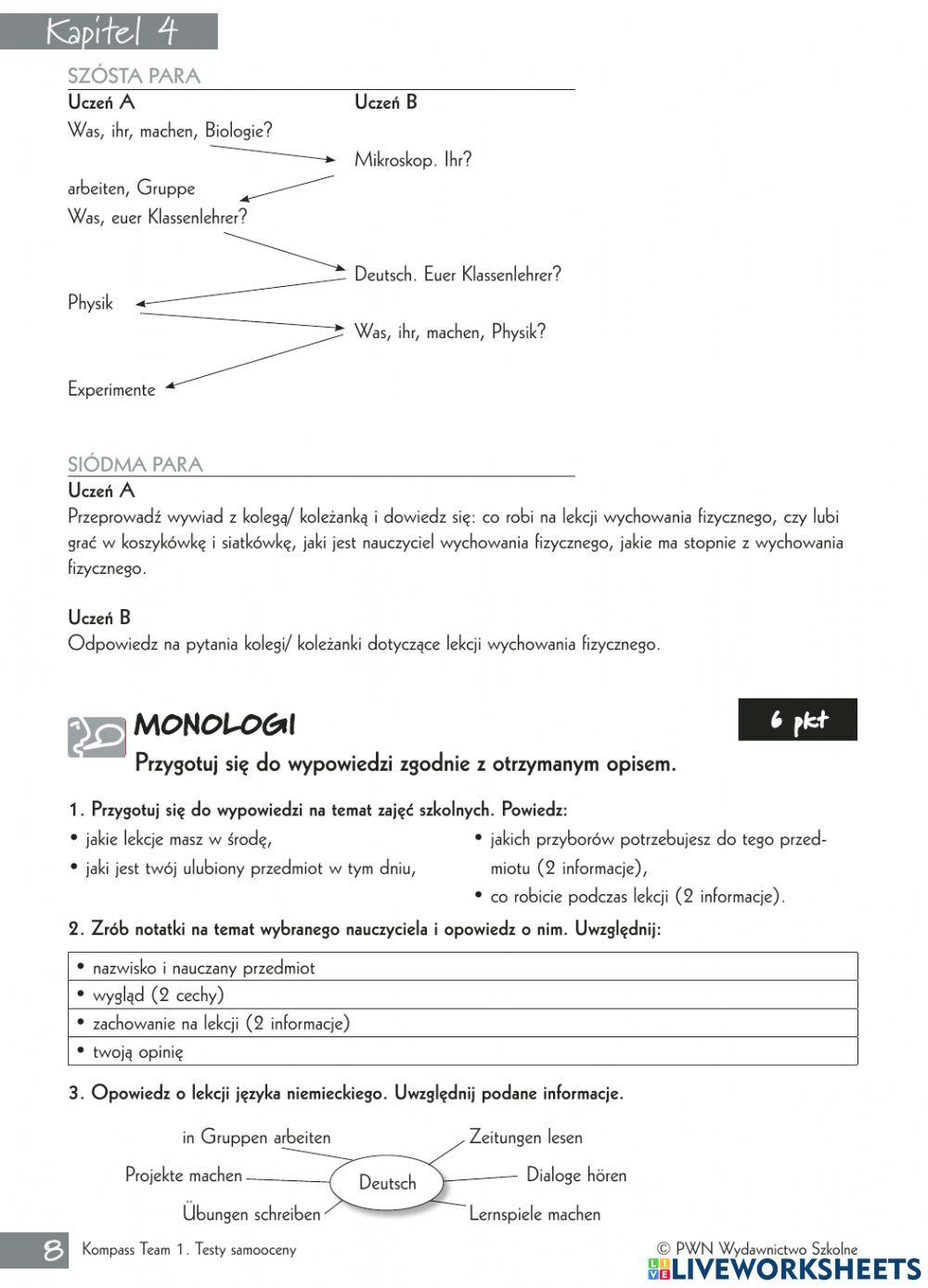 Samoocena rozdział 4 klasa 7- Teste dich selbst Klasse 7 kapitel 4