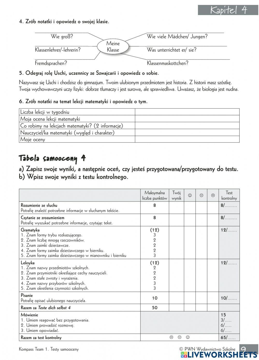 Samoocena rozdział 4 klasa 7- Teste dich selbst Klasse 7 kapitel 4