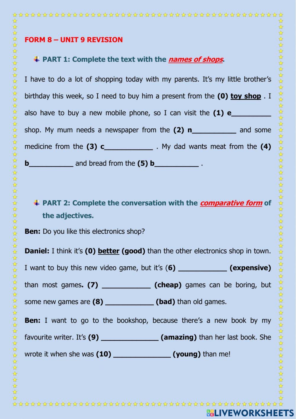 Form 8 - unit 9 revision