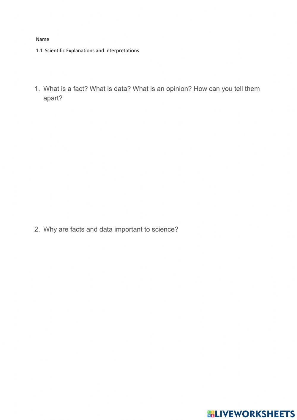 1.1	Scientific Explanations and Interpretations