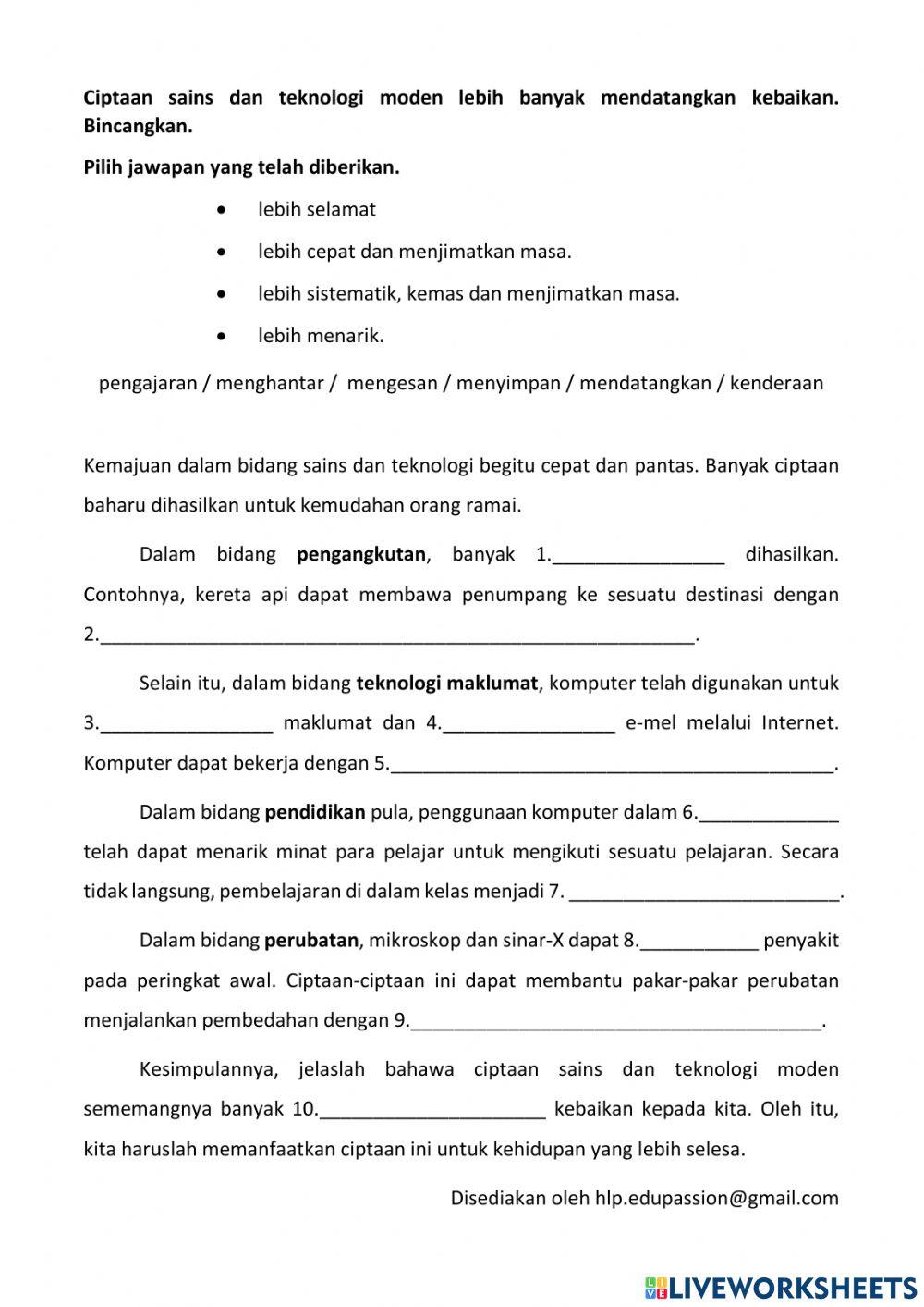 Karangan - Kebaikan Ciptaan Sains dan Teknologi Karangan - Kebaikan Ciptaan Sains dan Teknologi