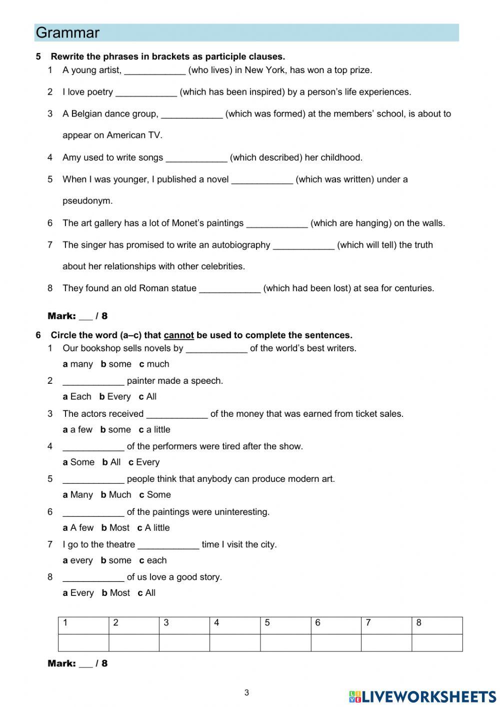 Grammar and Vocabulary Test-Unit 10