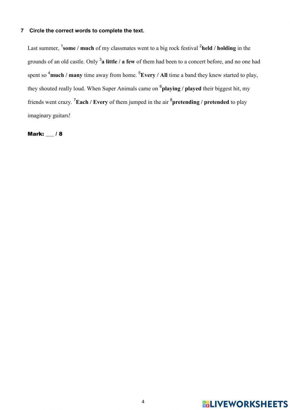 Grammar and Vocabulary Test-Unit 10