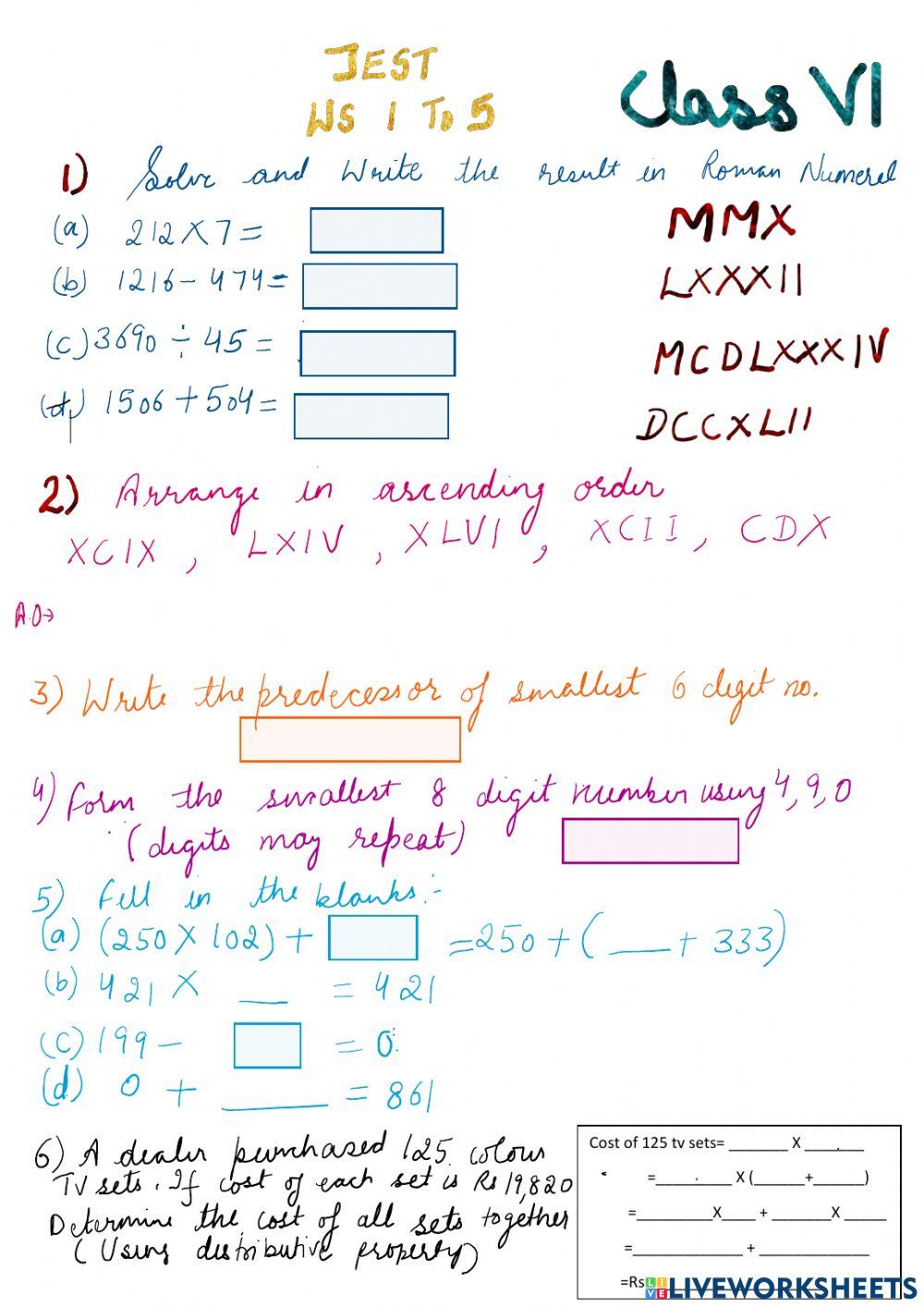 Maths online exercise for 6 | Live Worksheets
