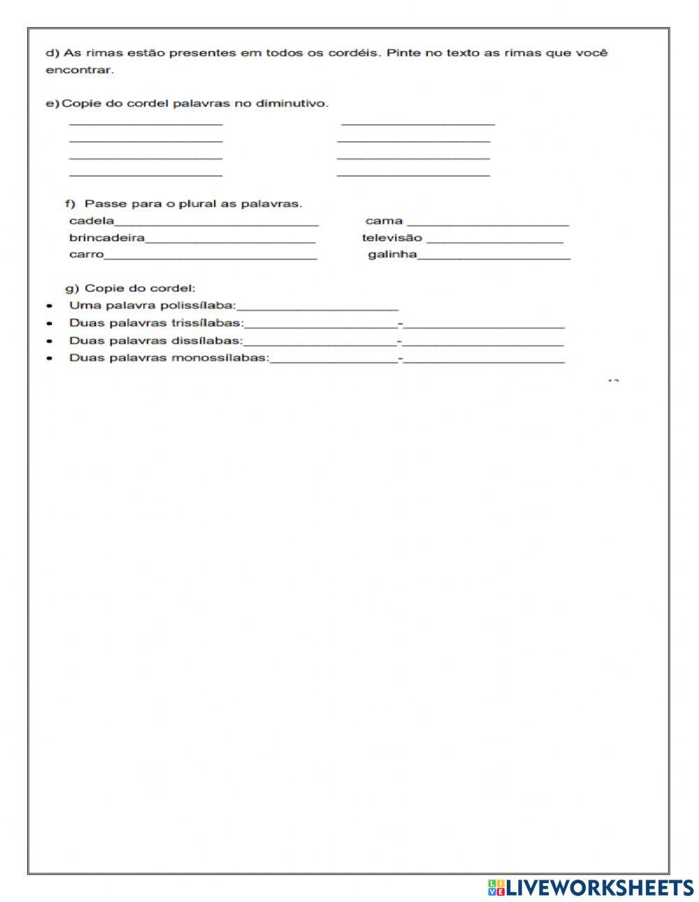 Atividade de língua portuguesa