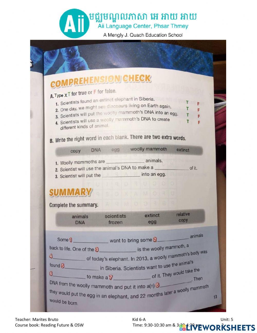 Kid 6 Reading Future WB Unit 5 Vocabs worksheet | Live Worksheets