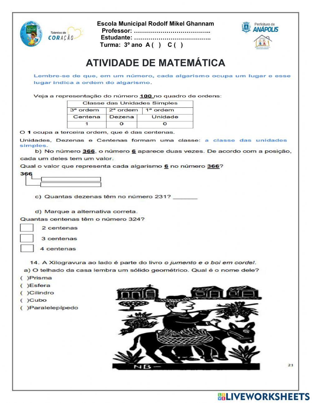 Atividade de matemática