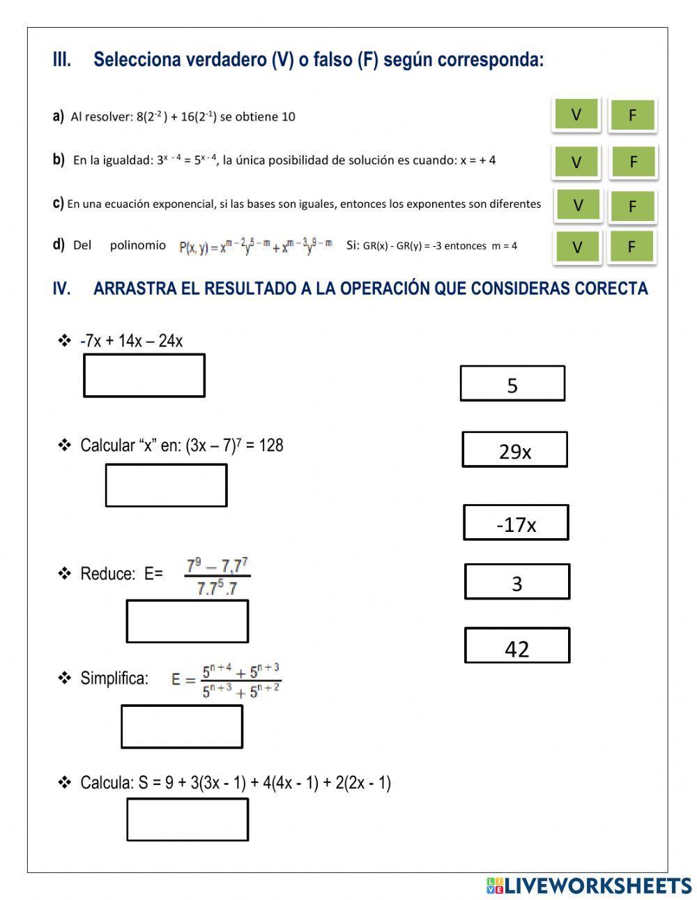 Teoría de exponentes, radicación,