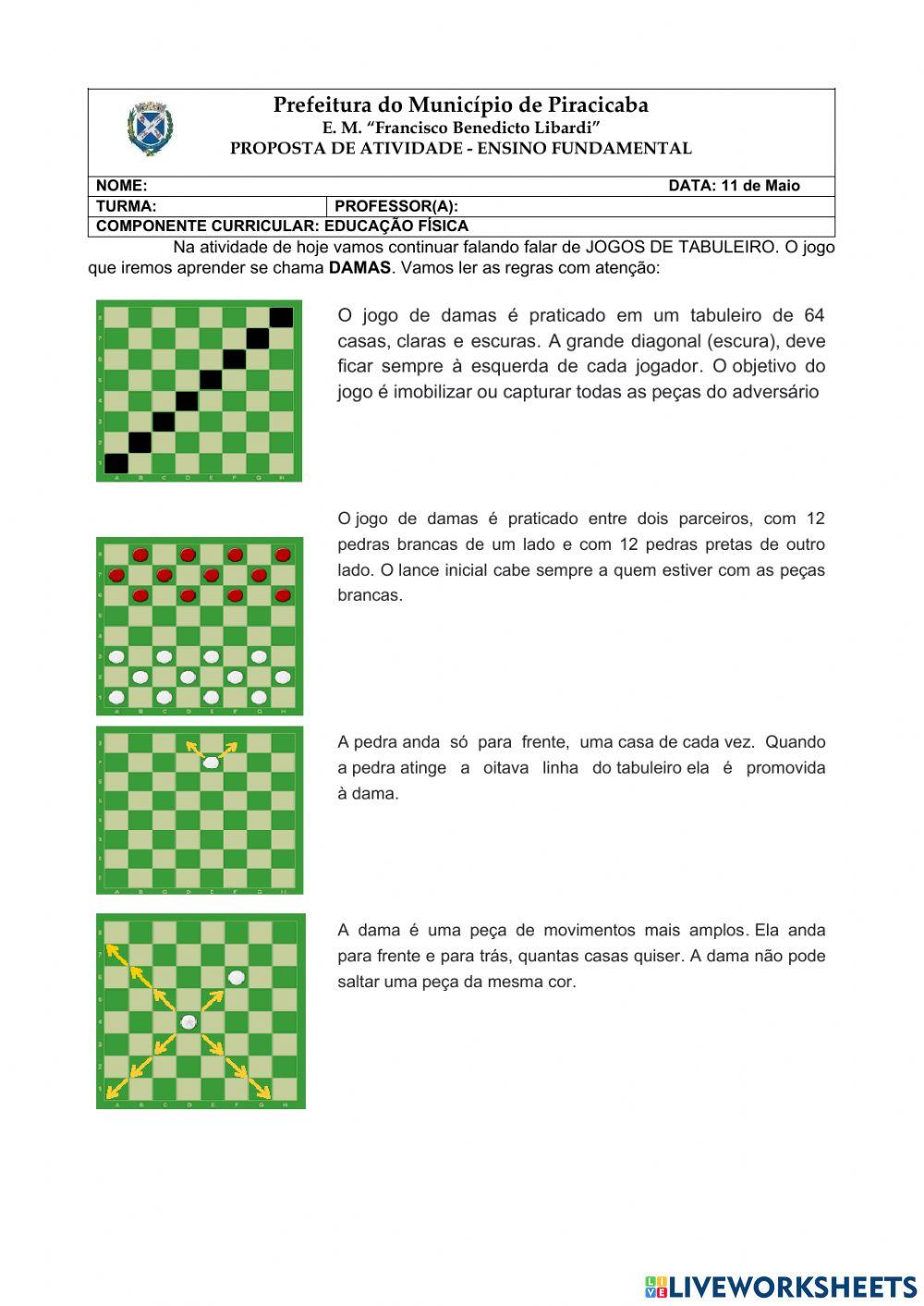 regras dama - Educação Física