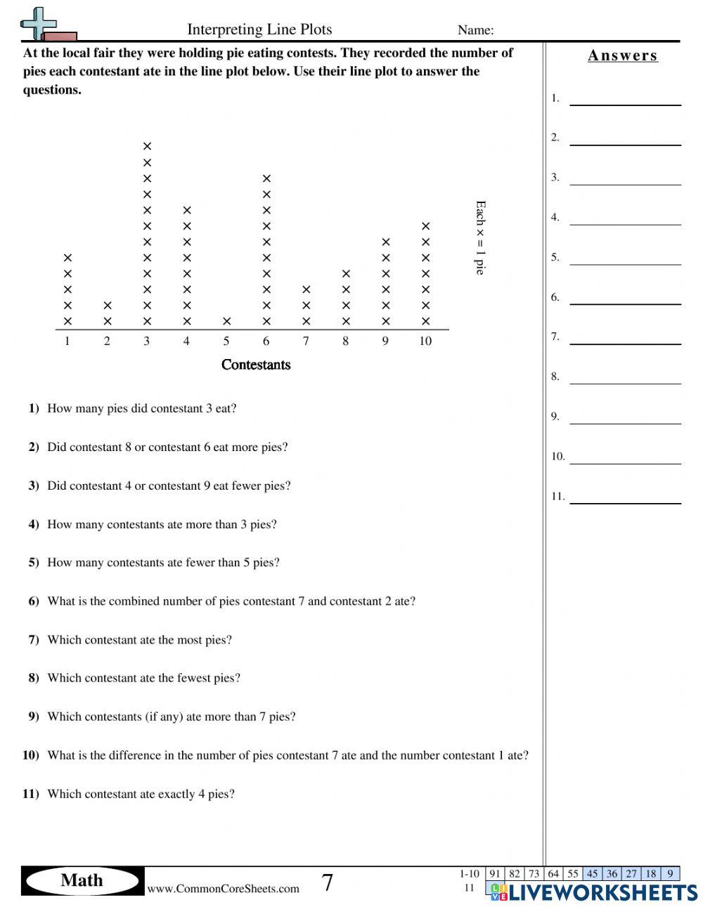 Interpret a line plot online exercise for Live Worksheets