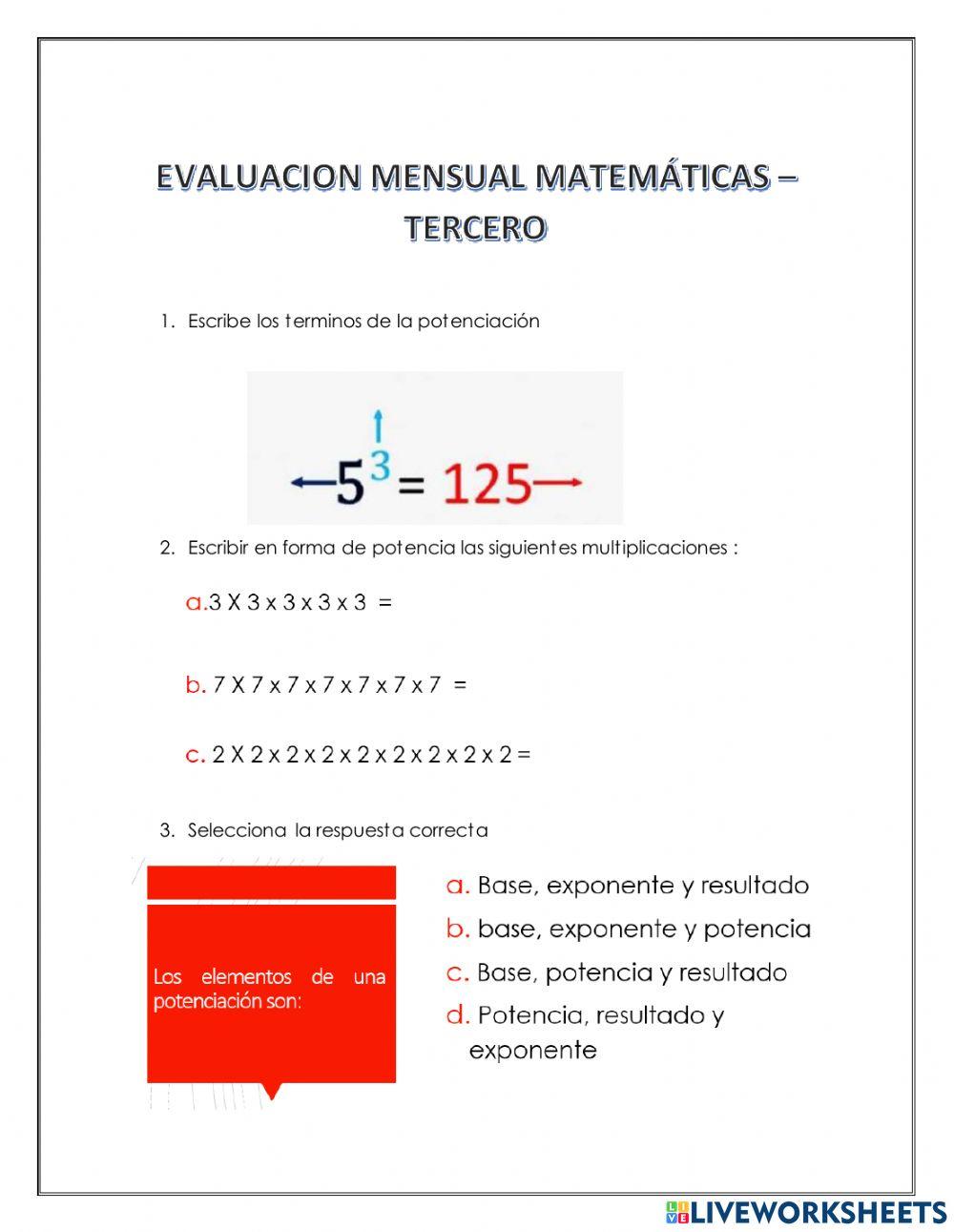 Evaluacion mensual mayo  TERCERO