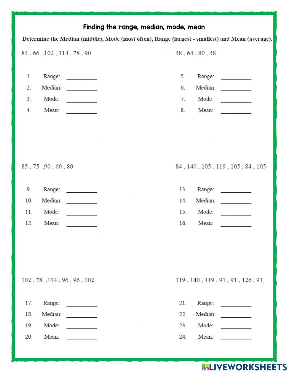 Median, mode, and range