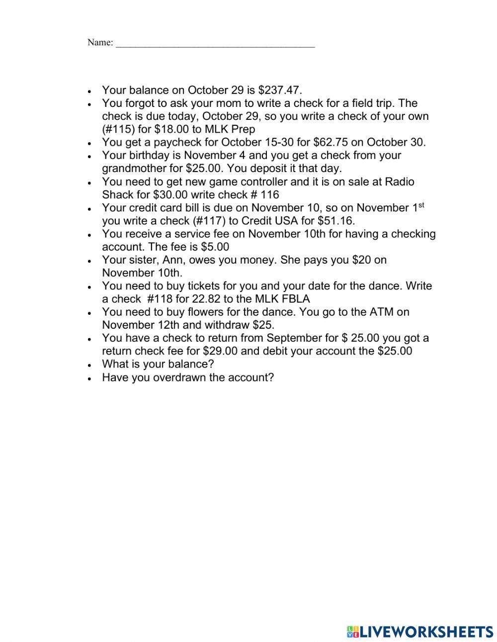 Check Register Activity I