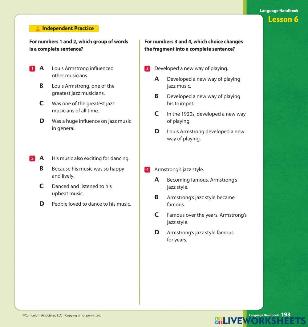Complete Sentences and Fragments Lesson 6 5006496