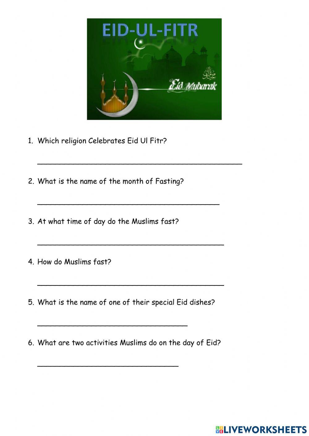 Eid Ul Fitr online exercise for Live Worksheets Eid Ul Fitr online exercise for Live Worksheets