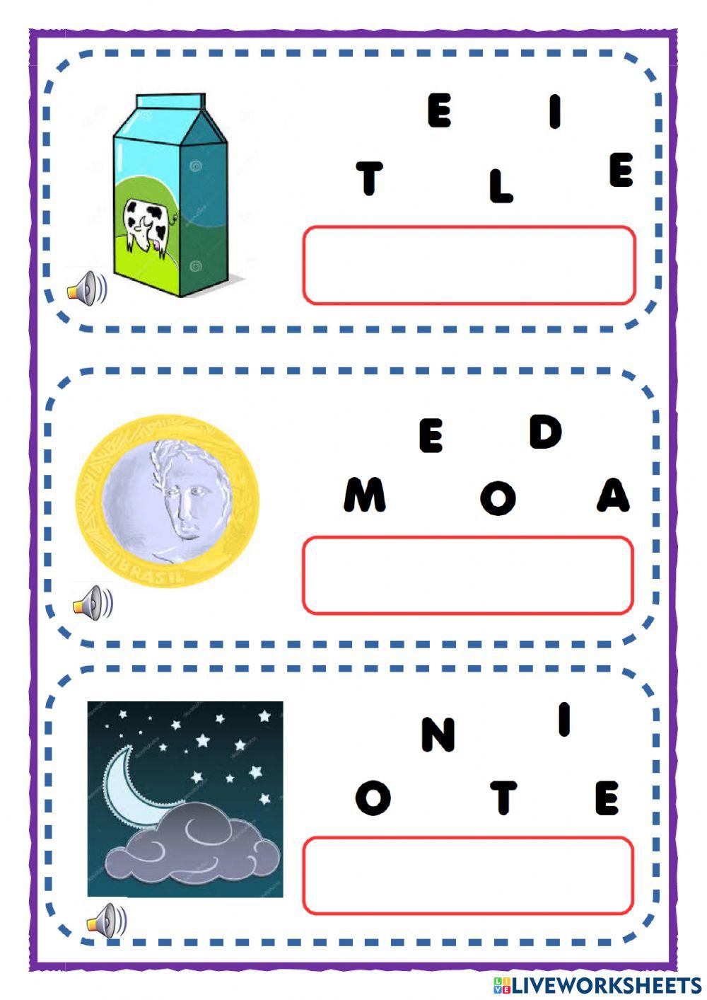 Ordene as letras e escreva a palavra