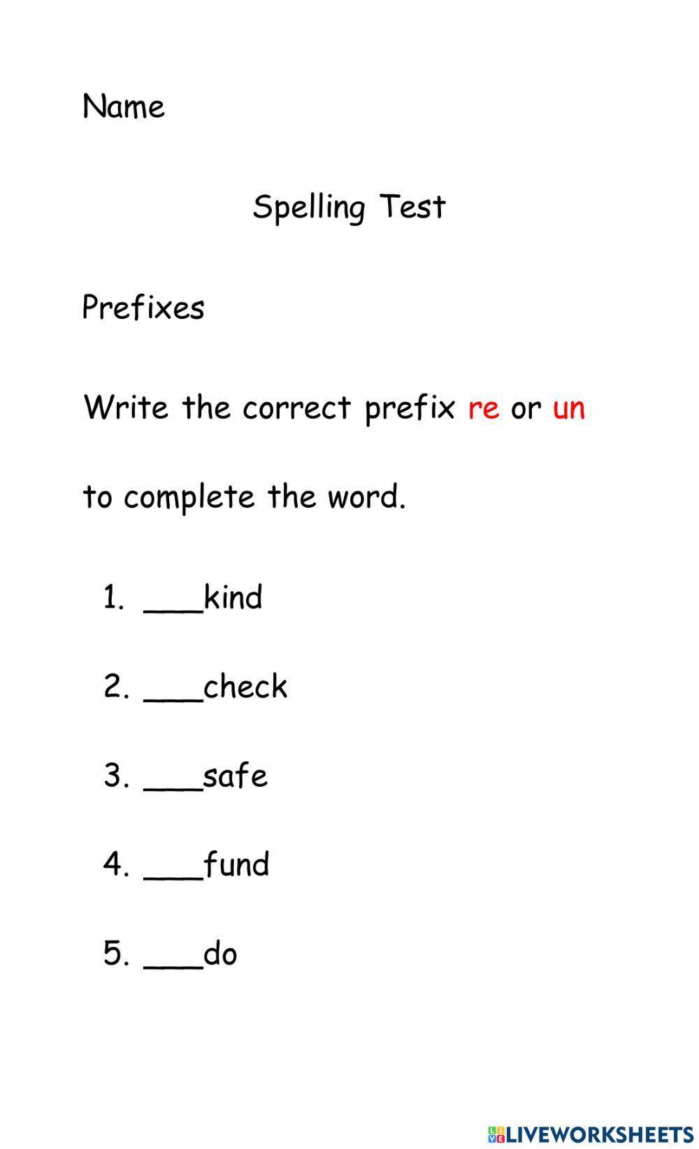 Prefix Spelling Test