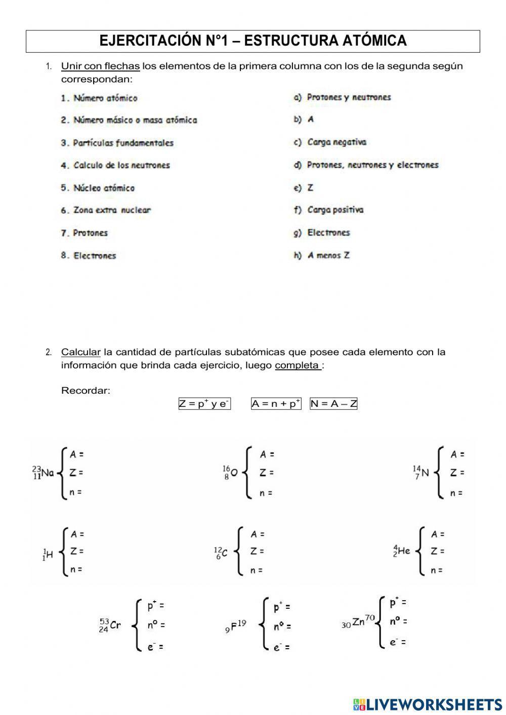 Ejercicios de estructura atómica