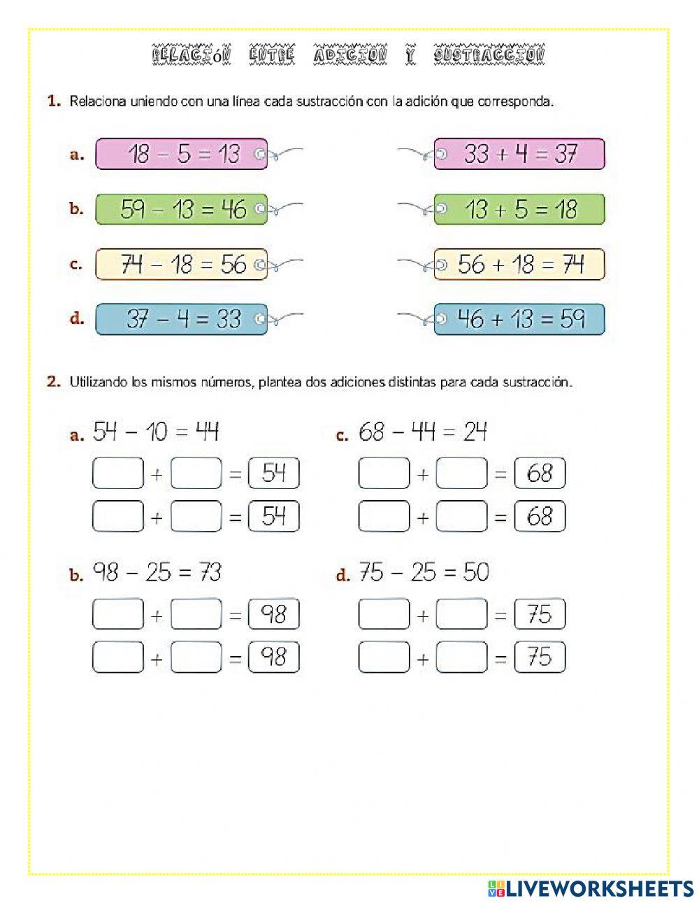 Relacion adición y sustracción