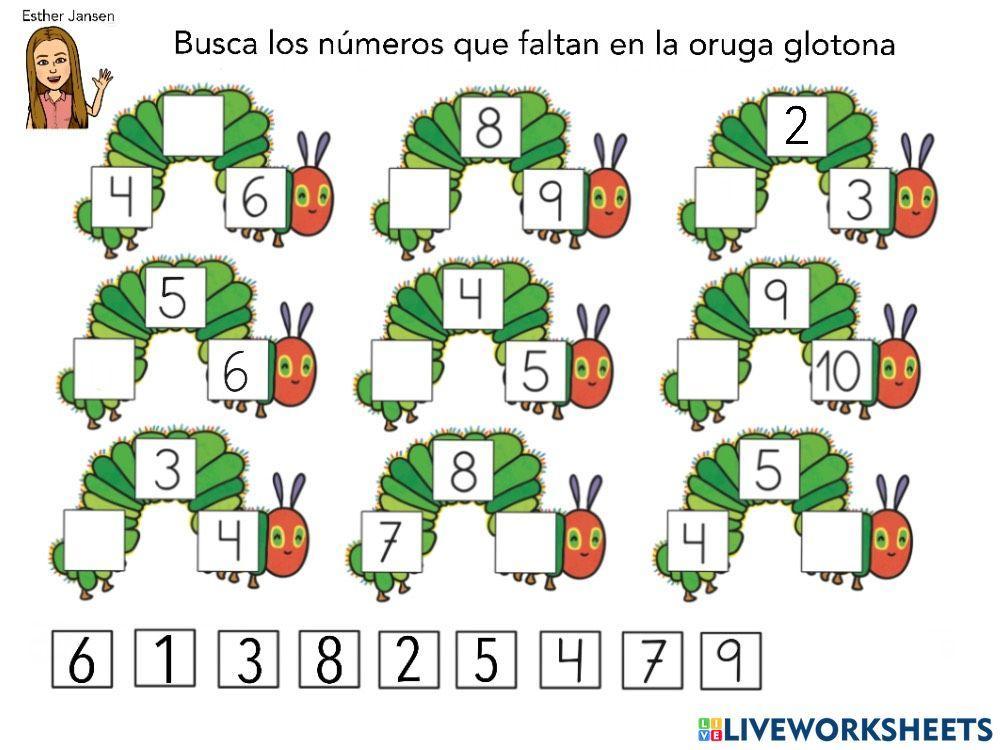 Busca los números que faltan en la Oruga Glotona