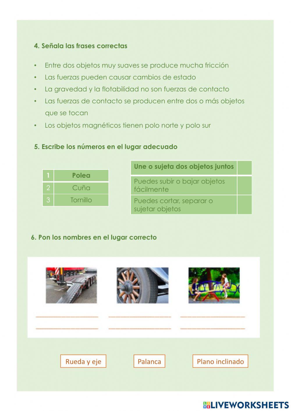 Examen T.6 Naturales: Fuerzas y Máquinas