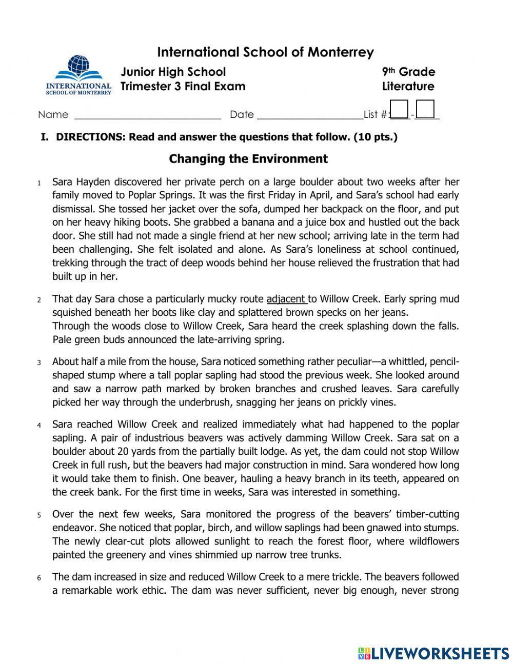 9-T3 Literature Final Exam