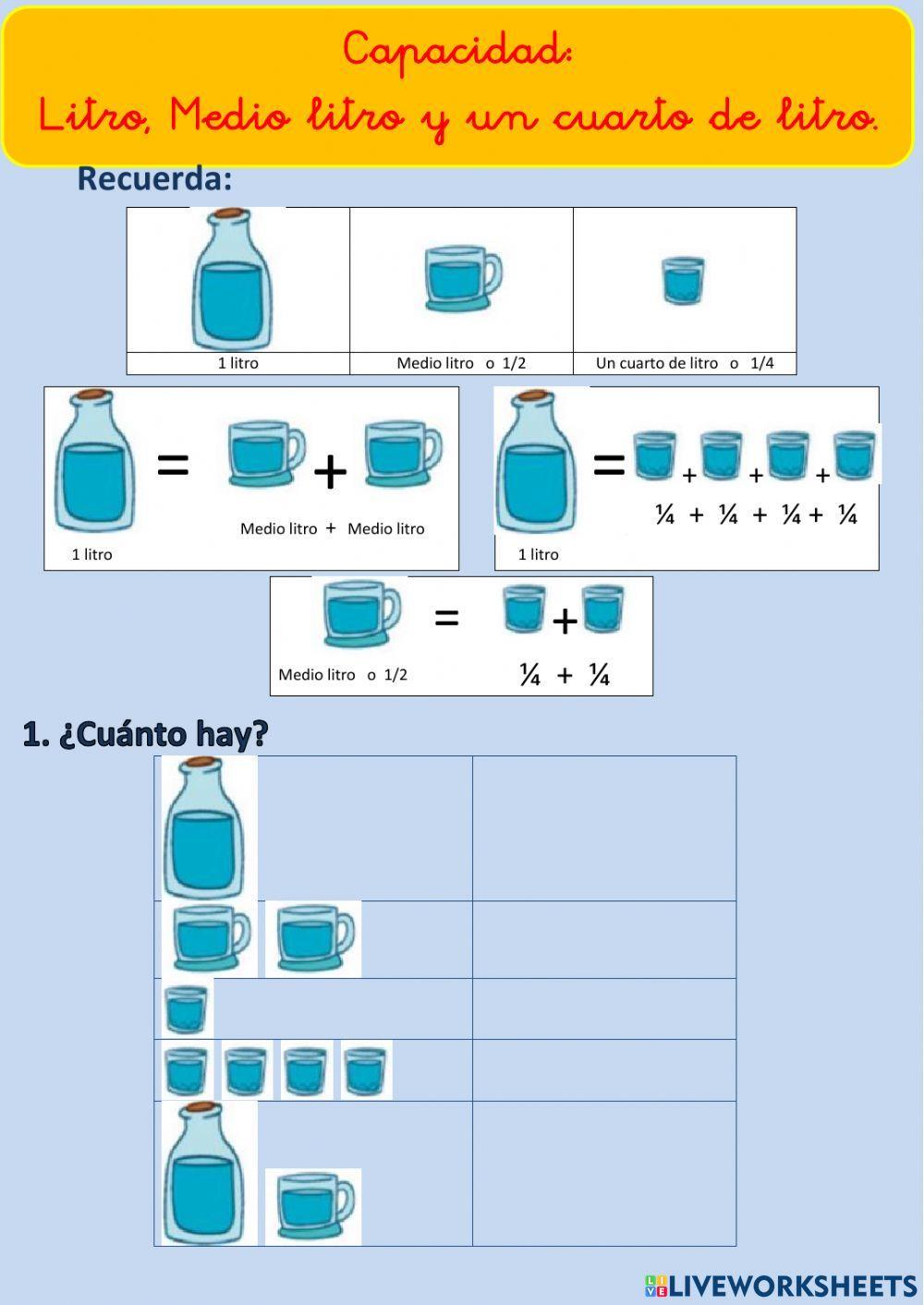 Capacidad: Litro, medio litro y cuarto de litro.