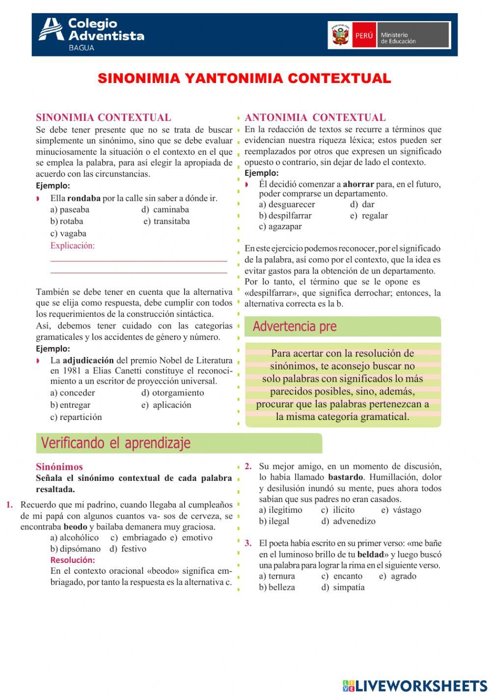 Sinonimia contextual y antónimos