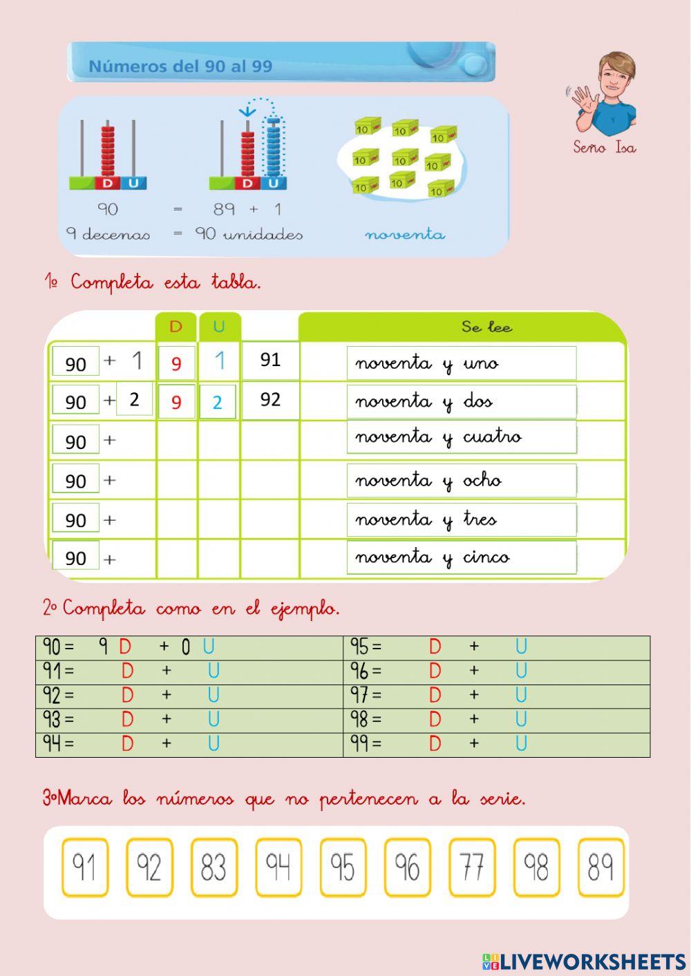 Números del 90 al 99