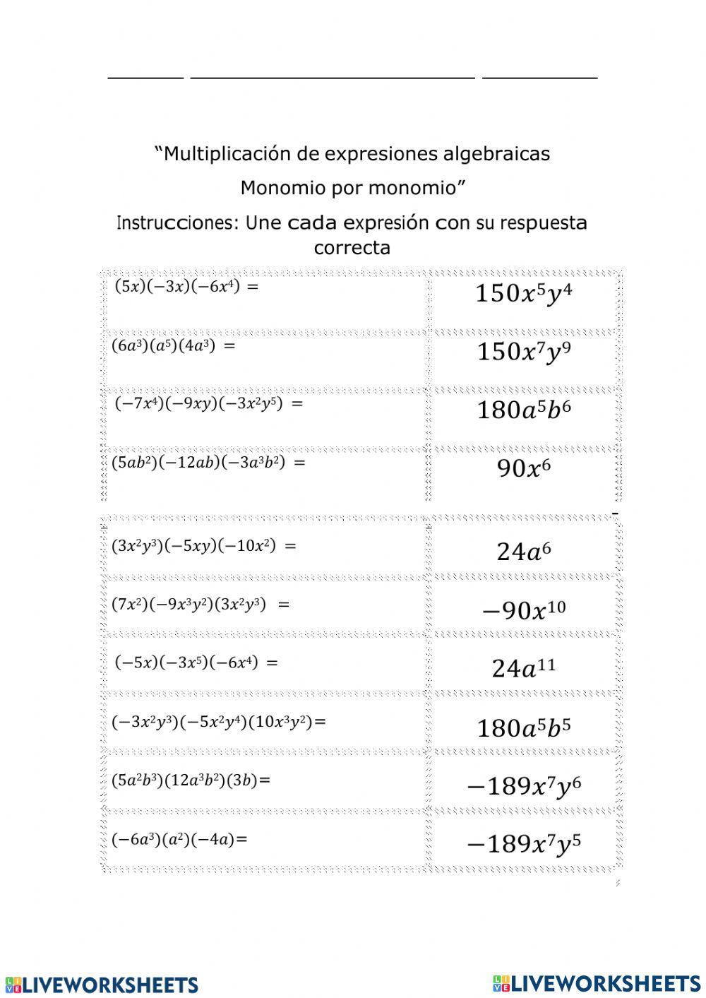 Multiplicacion de monomios