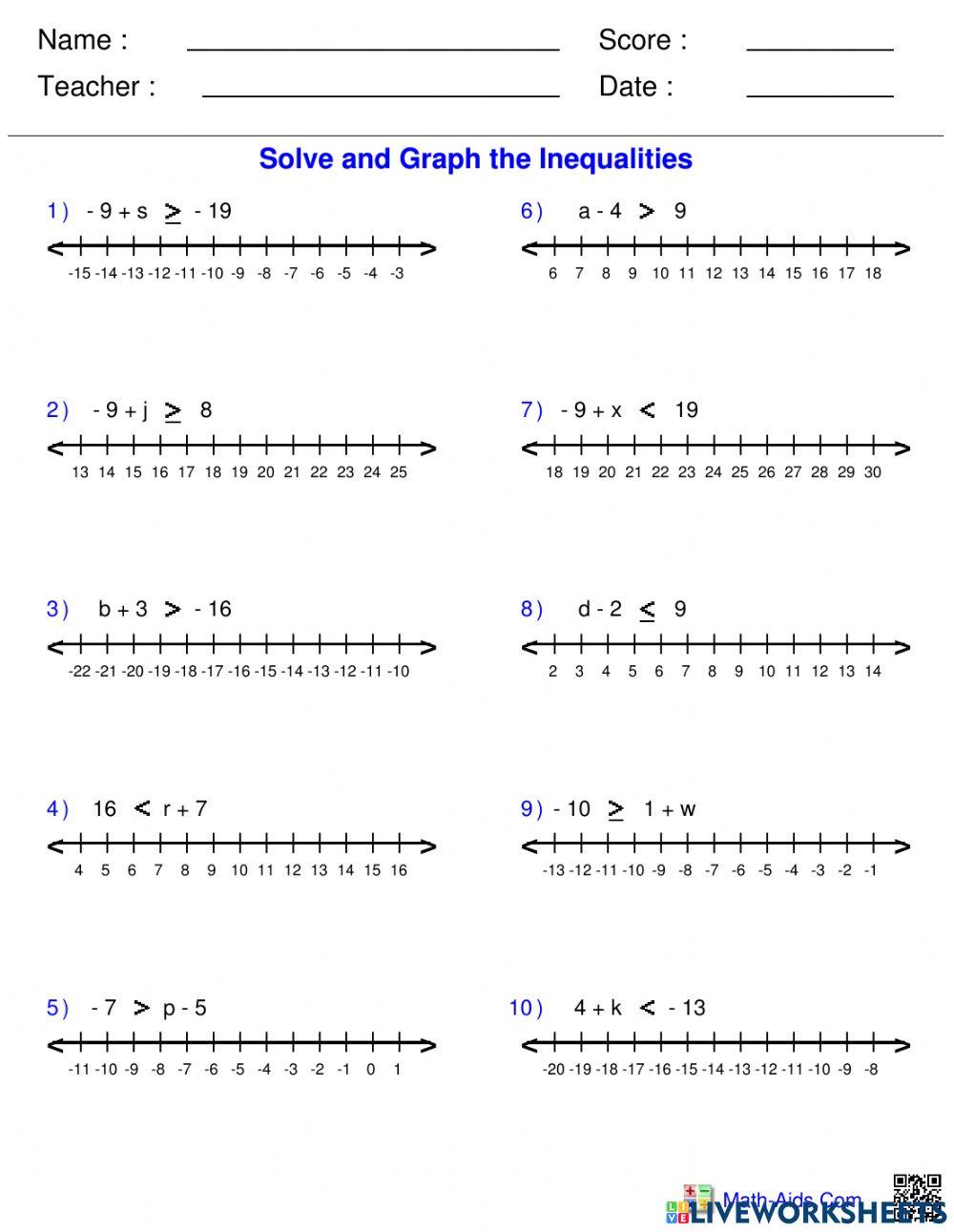 Solving 1 step inequalities online exercise for Live Worksheets