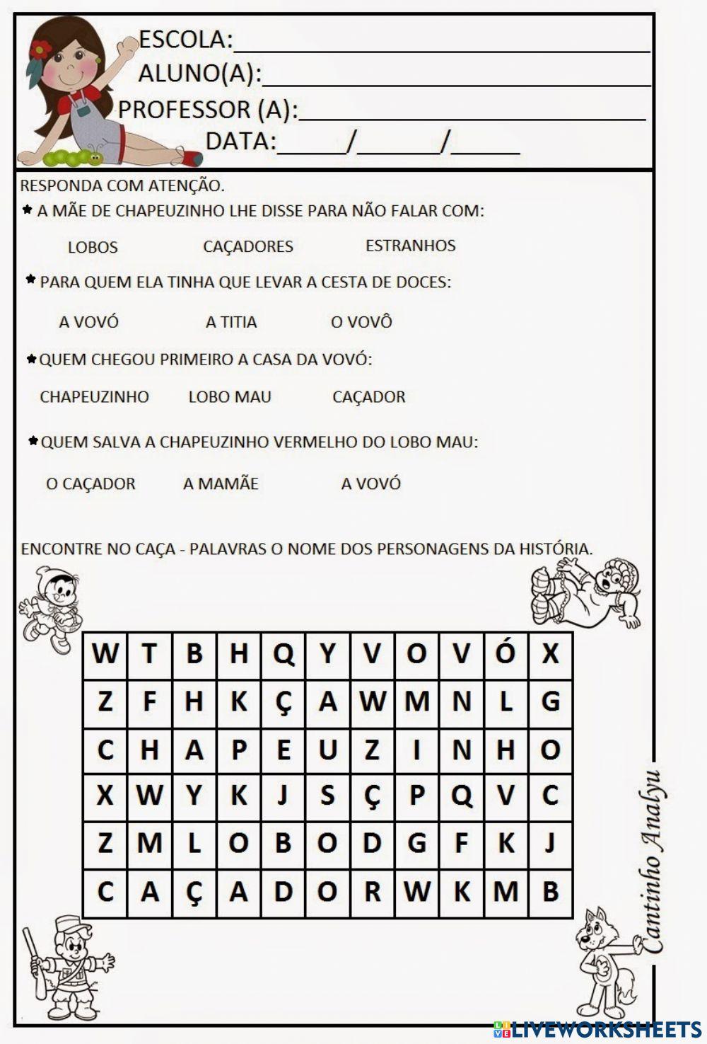 Compreensão Chapeuzinho Vermelho