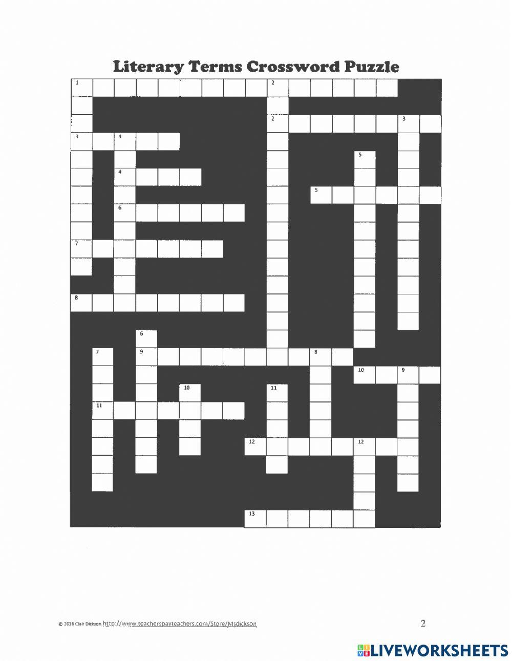 Literary Term Crossword Puzzle Answers