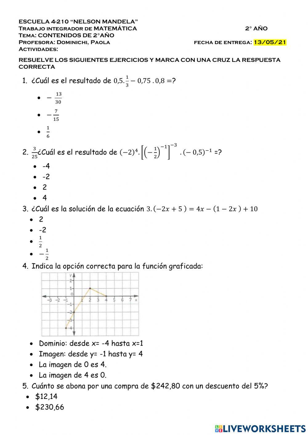 Trabajo integrador Matemática 2° AÑo