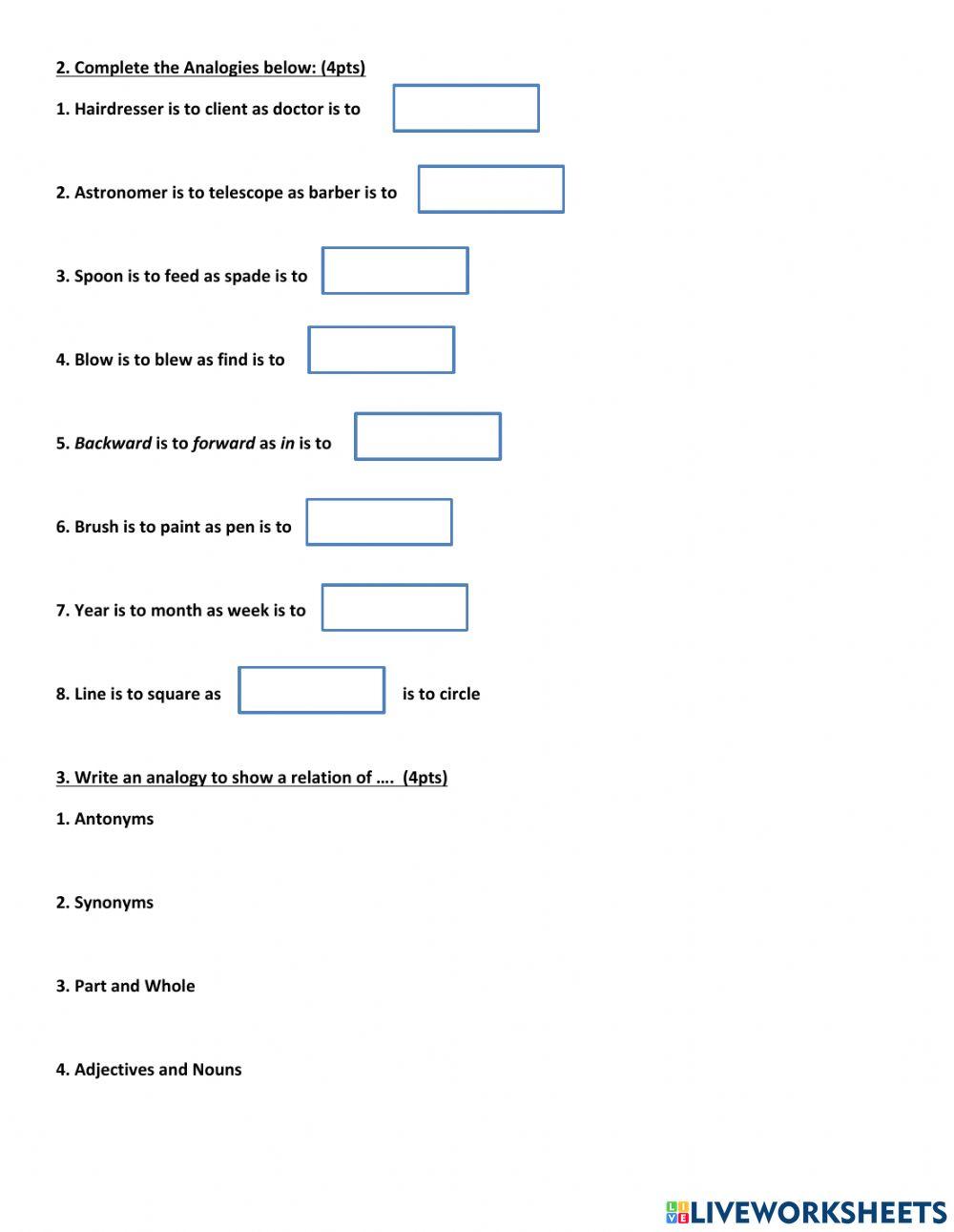 Analogies Worksheets, image size:1000x1291