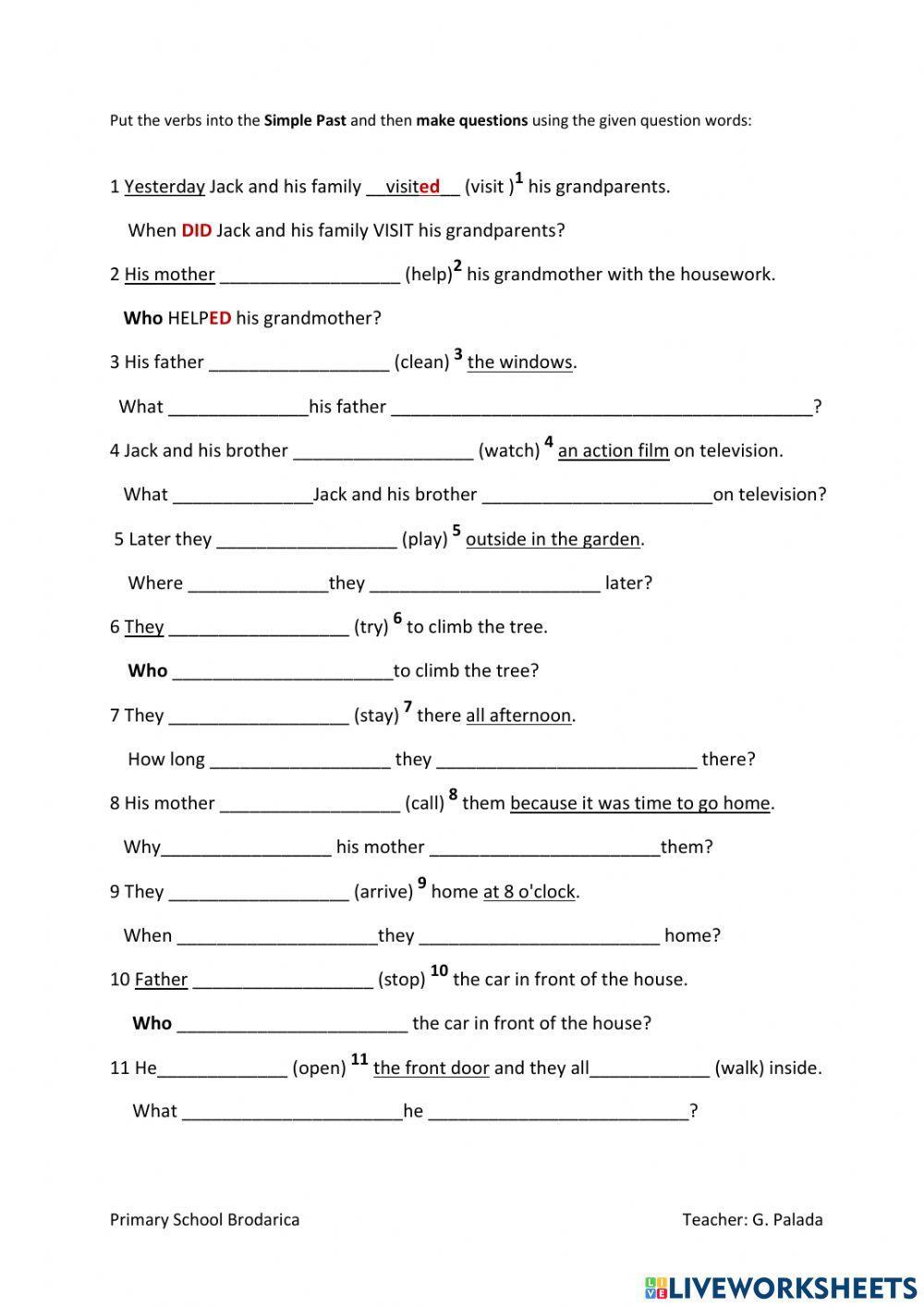 Past Simple - questions (Regular verbs)