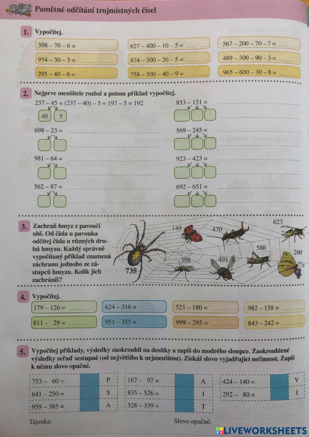 Pamětné odčítání trojmístných čísel