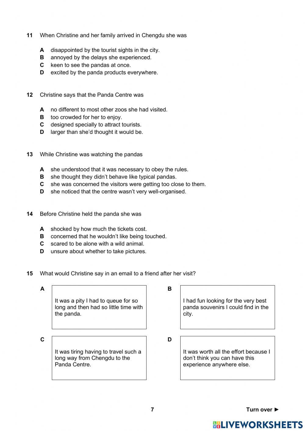 Pet reading part 1 4 online exercise for live worksheets