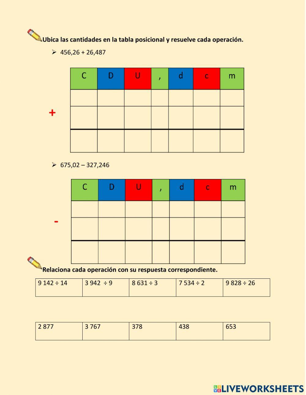Suma y resta de decimales