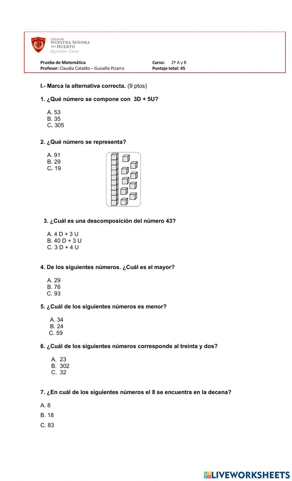 Evaluación de Matemática