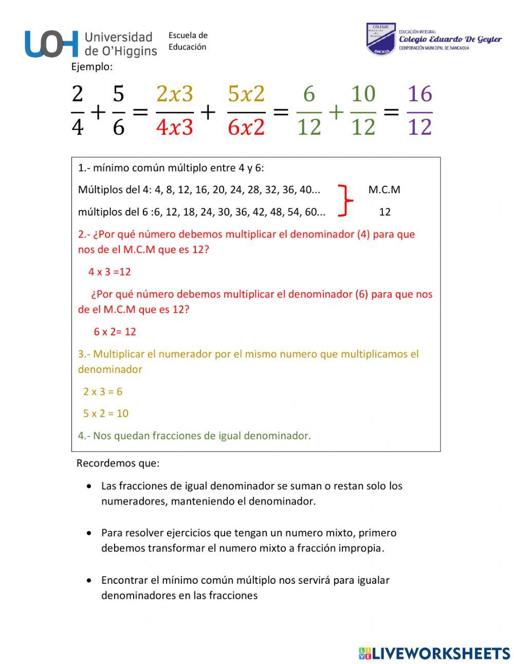 Adición y sustracción de fracciones con distinto denominador