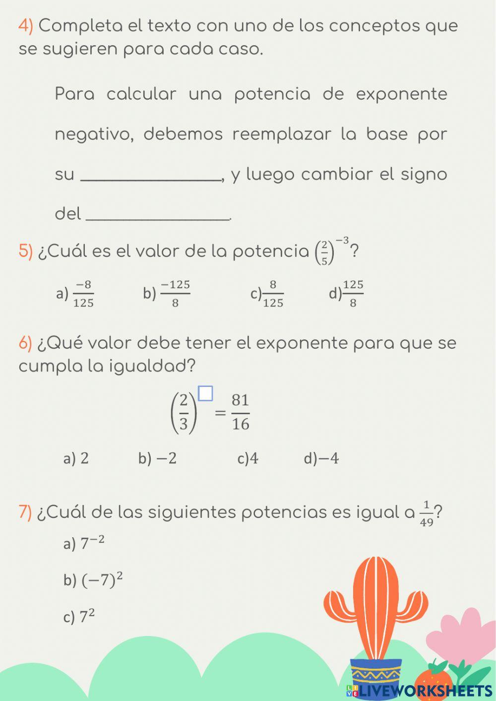 ACTIVIDAD 7 - Potencias de exponente entero