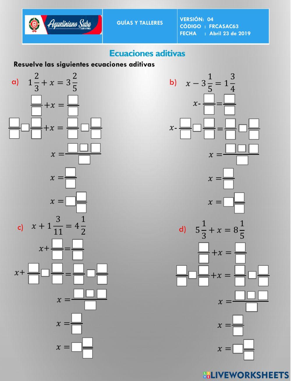 Ecuaciones aditivas con racionales