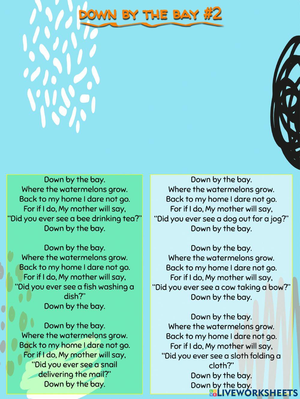 Down By The Bay Where The Watermelons Rot Lyrics Down By The Bay Where The Watermelons Grow