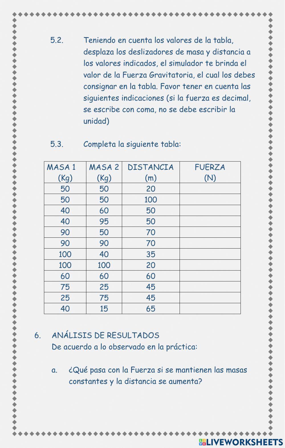 Laboratorio fuerza gravitacional
