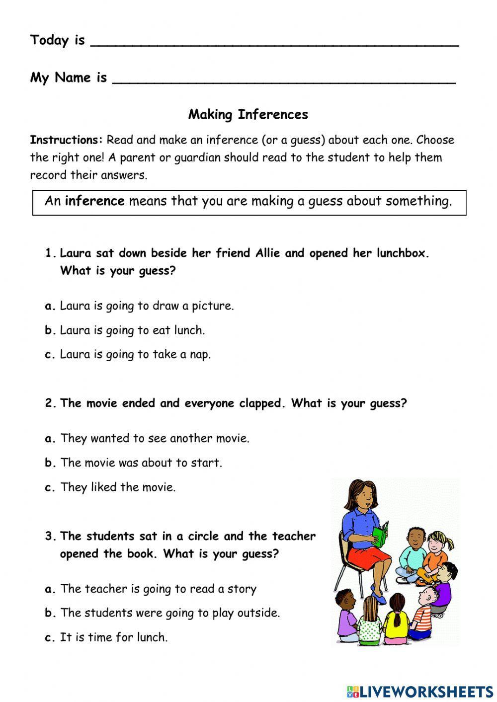 Making Inferences Using Short Sentences Worksheet 