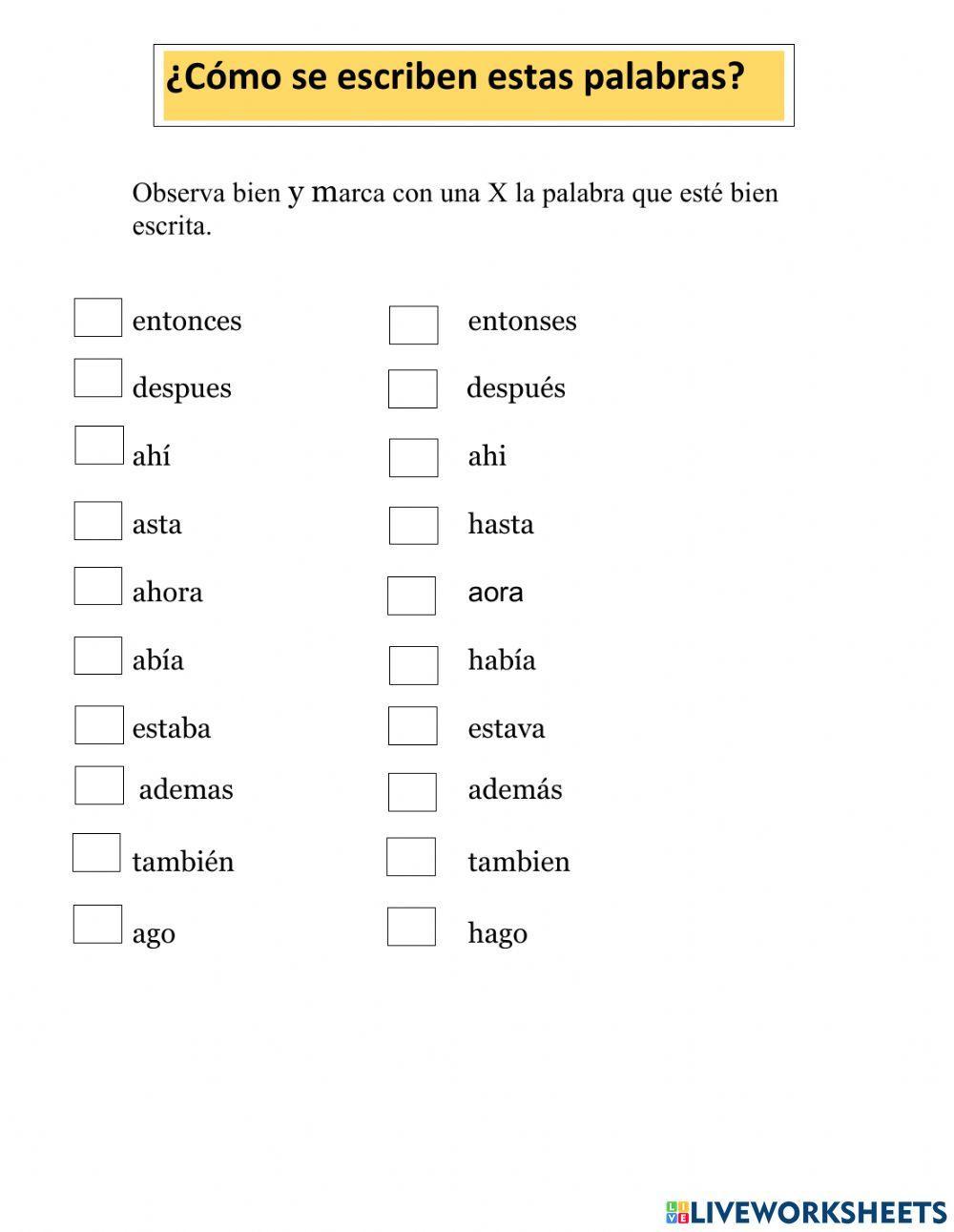 Palabras usuales bien escritas