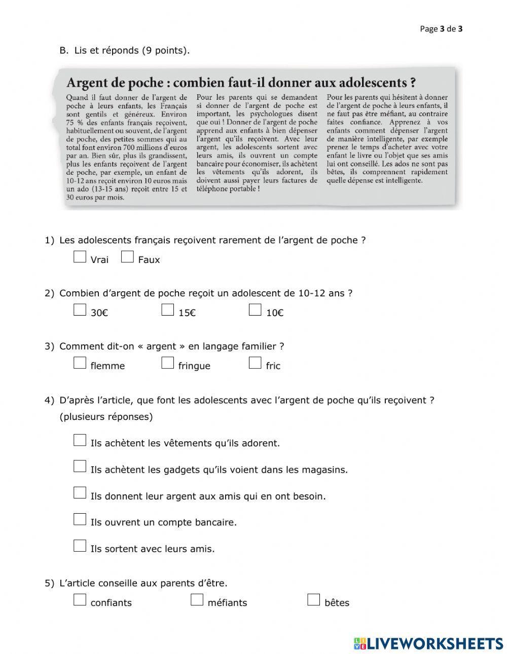 Mes potes à moi Leçon 3 - Compréhension écrite 2 Mes potes à moi Leçon 3 - Compréhension écrite 2